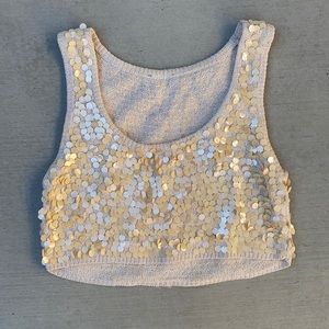 Vintage Sequin Crop Sleeveless Top- Cream Color